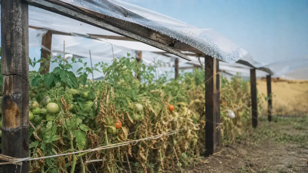 Abri tomates fait maison : feuillage au sec, air libre et pente de 20 cm