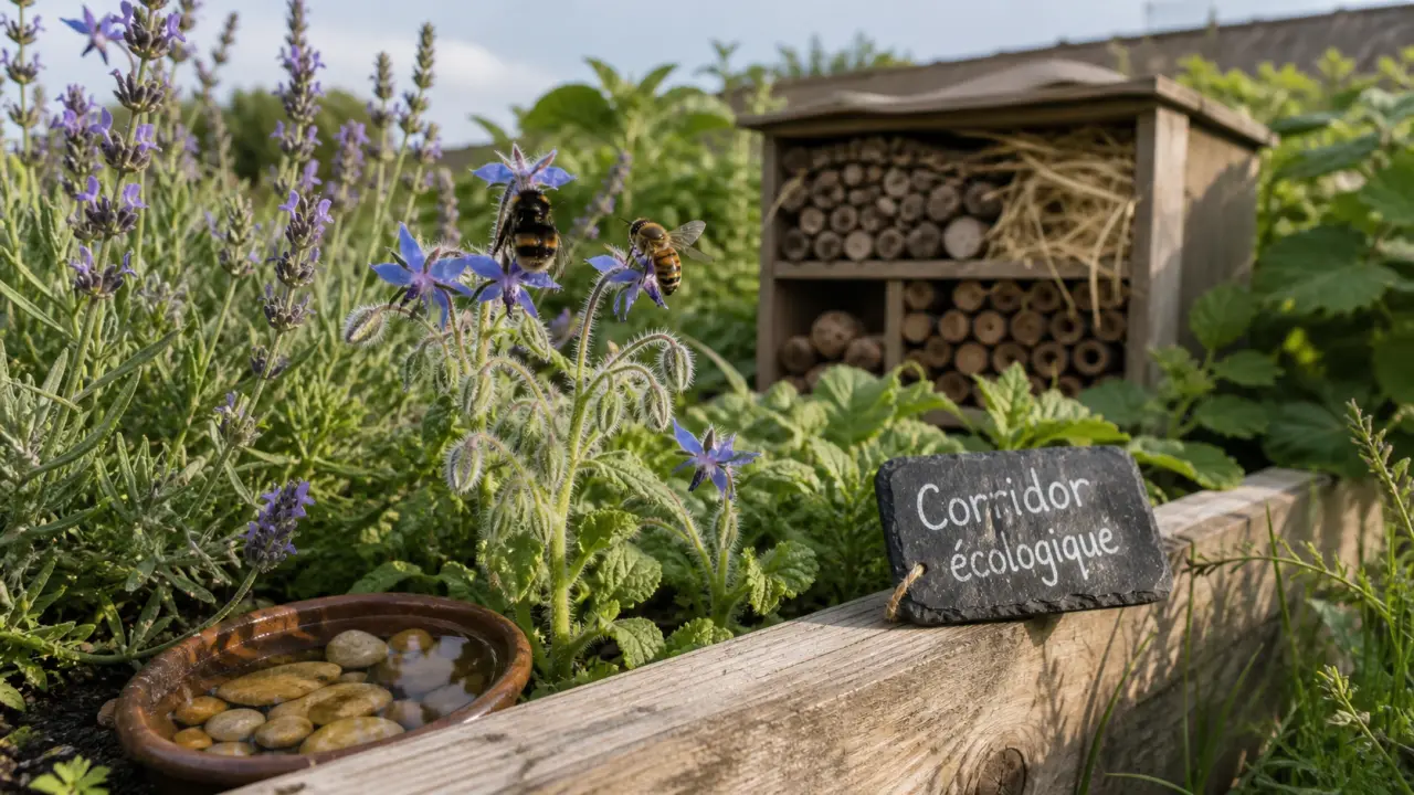 Attirer les pollinisateurs au jardin : bourdon et syrphe sur fleurs indigènes, soucoupe d’eau et galets