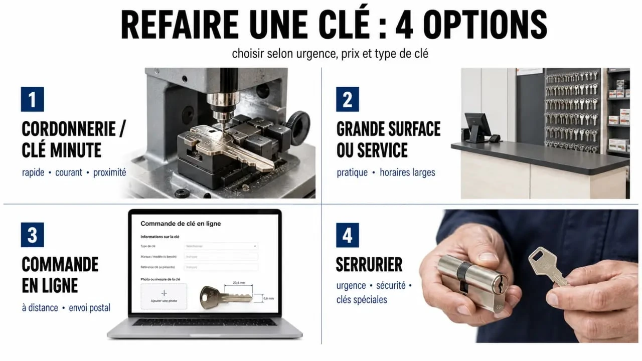 Où refaire ses clés : aperçu des solutions entre clé minute, magasin, service en ligne et serrurier