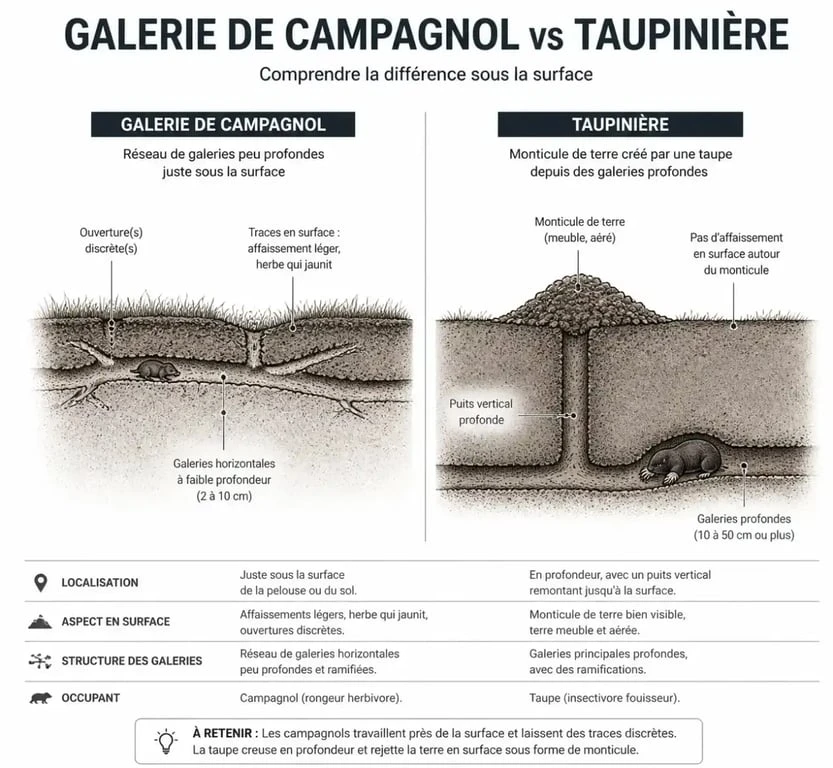 Différence entre les galeries de campagnols et les taupinières dans le jardin