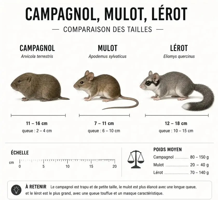 Comparaison visuelle des rongeurs du jardin : campagnol, mulot et lérot