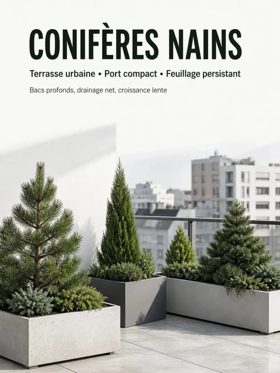 Conifère nain pour bac sur terrasse avec pots adaptés et feuillage persistant