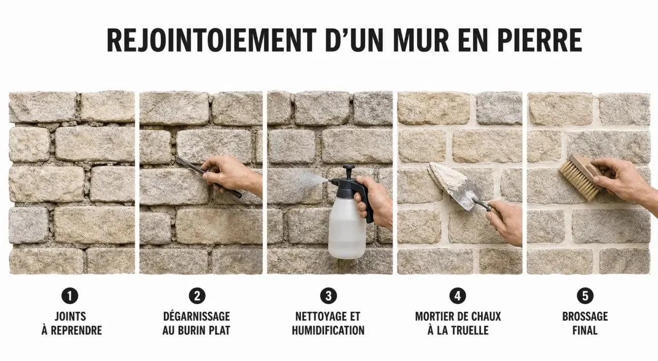Jointage mur en pierre : les étapes du rejointoiement d’un mur ancien
