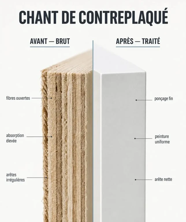 Peindre du contreplaqué : traitement des chants pour une finition propre