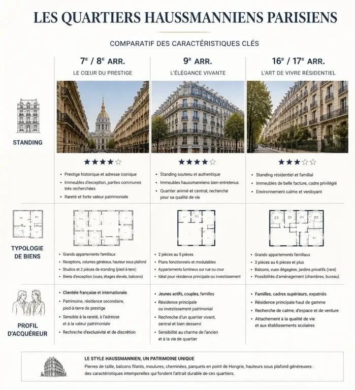 Comparatif des quartiers pour acheter un appartement haussmannien à Paris : standing et typologie