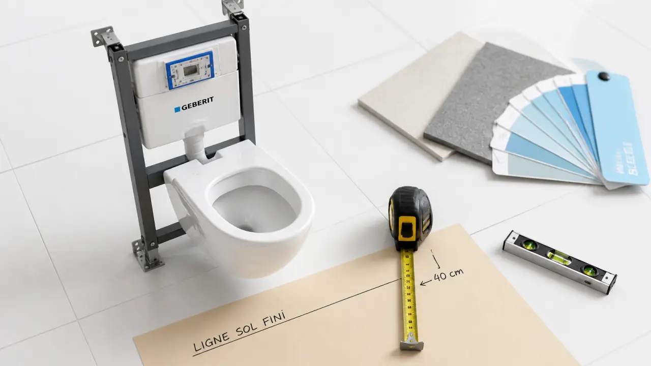 Hauteur toilette suspendu : 40 cm mesuré avant la pose