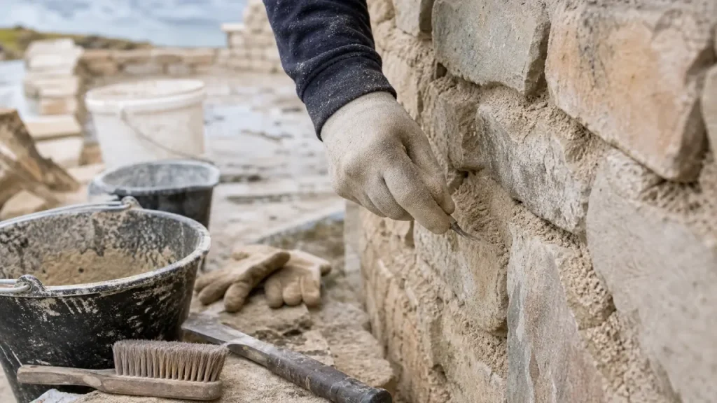 Jointage d’un mur en pierre : dégarnir 2 à 3 cm et choisir le bon mortier