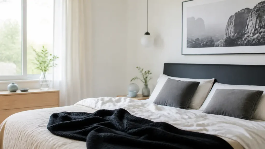 Chambre noir et blanc : matières, lumière et tableaux pour éviter l’effet froid