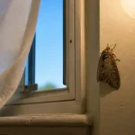 Papillon de nuit dans la maison près de la fenêtre, brun-gris