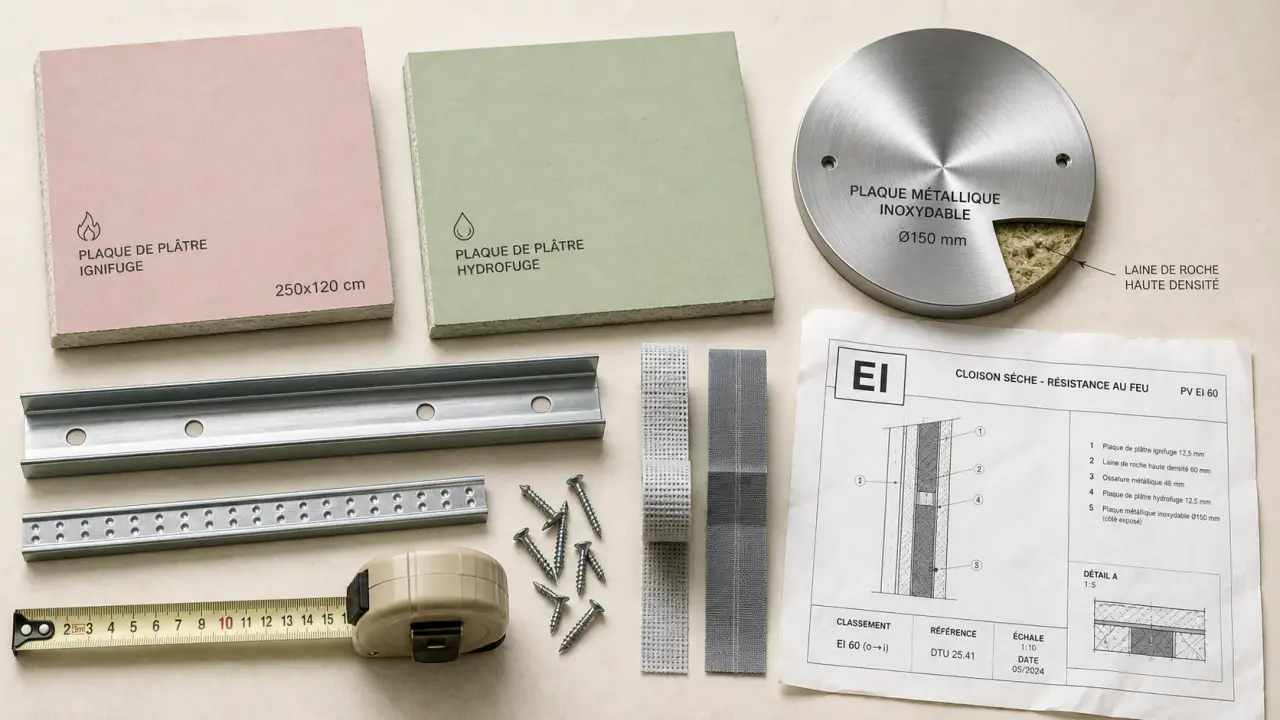 Plaque anti feu brico dépôt : BA13 rose ou inox Ø150 mm, EI