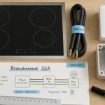 Prise plaque de cuisson 32A : câble et bornier de raccordement