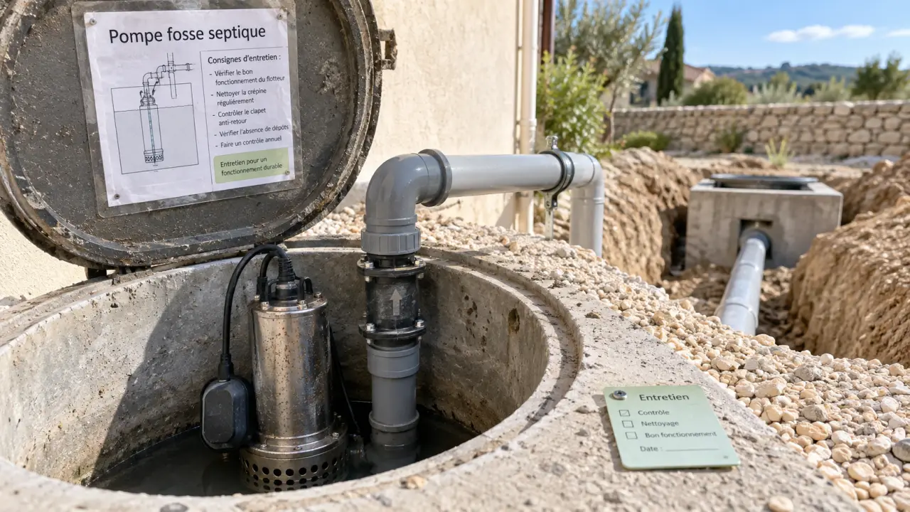 Pompe pour fosse septique submersible en fosse septique, passage libre