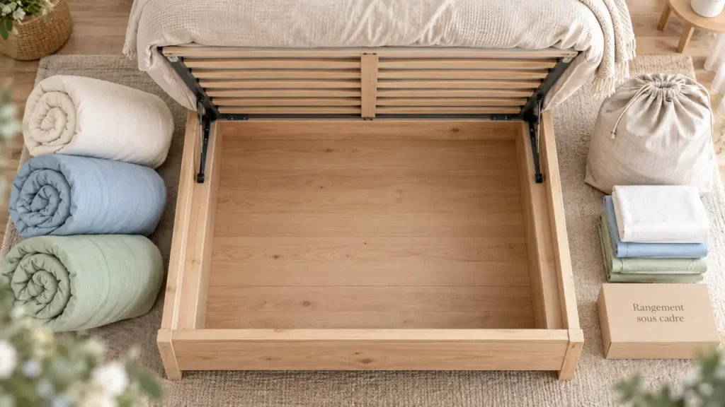 Sommier coffre 160×200 : 978 litres de rangement, mais pas avec n’importe quel matelas