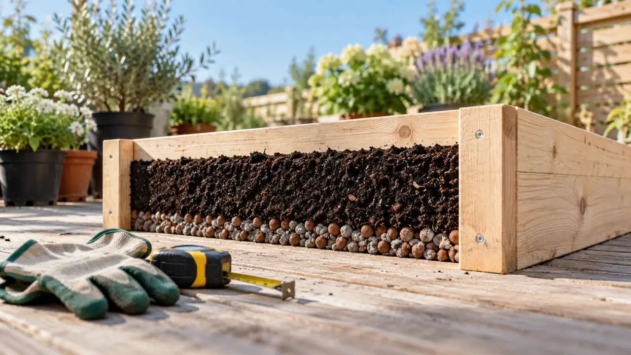 Bac bois pour jardinage : bac à culture en bois sur terrasse